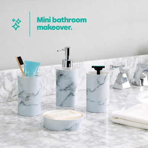 Bamboo Bathroom Set - White Marble